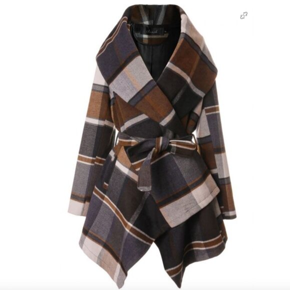 Chicwish Prairie Check Rabato Wrap Coat - XS - Picture 2 of 8